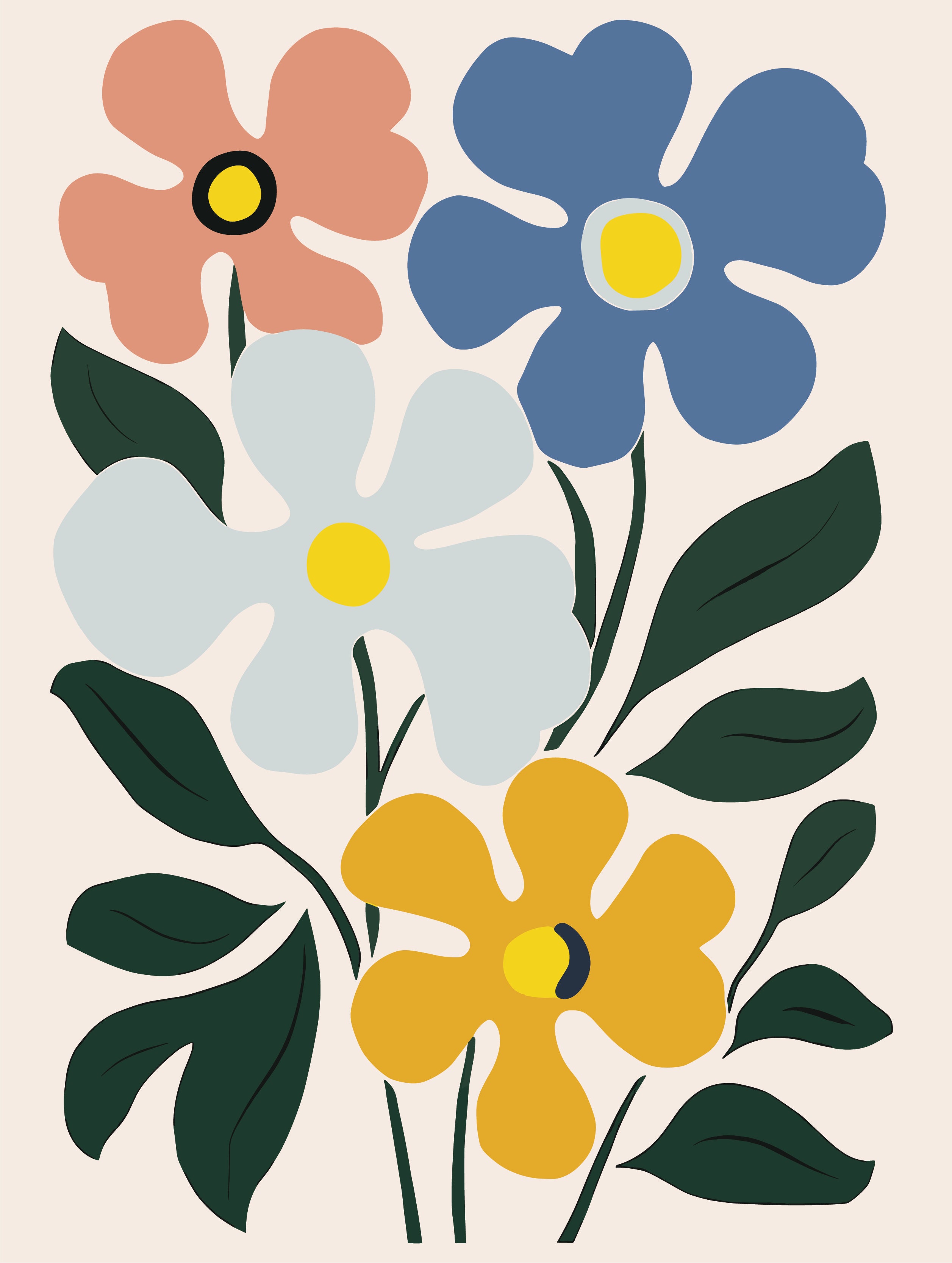 Botanical Harmony: Mid-Century Floral Metal Print